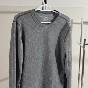 Gap Pullover Sweatshirt Mens Medium Grey Marled Cotton V-Stitch Long Sleeve